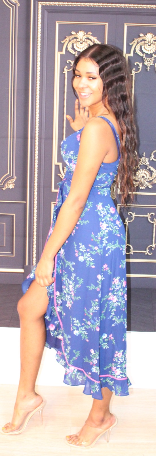 Blue Frill Cami Wrap Dress - 