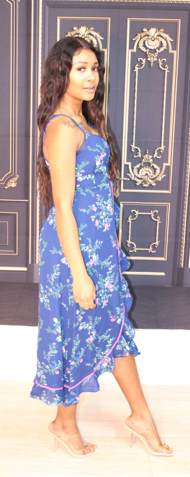 Blue Frill Cami Wrap Dress - 