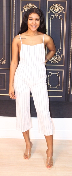 White Strip Backless Jumpsuit 